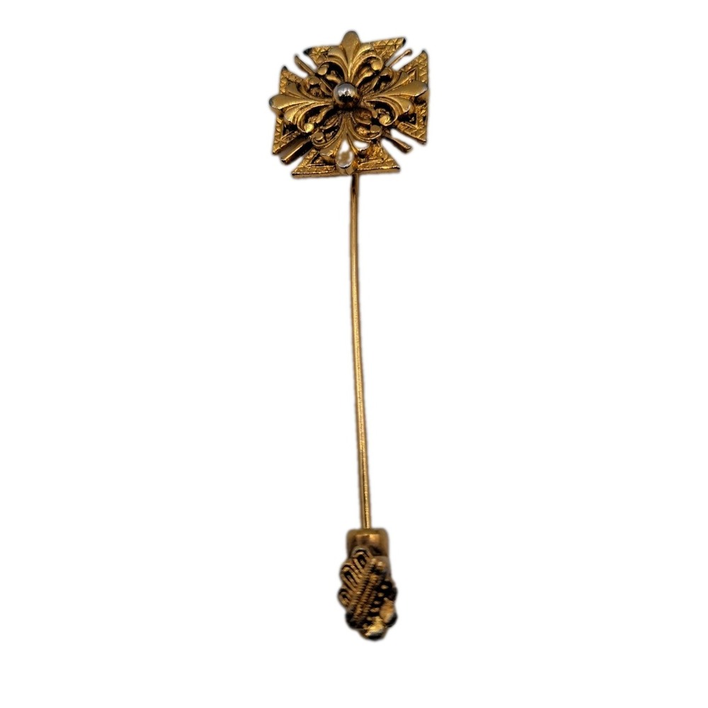 MMA Metropolitan Museum of Art Stick Pin Flower  Vtg Gold-Tone Maltese Cross